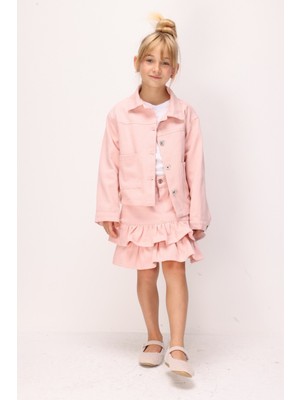 Le Mabelle Pembe  Gabardin Kız Çocuk Etek Ceket Takım - Maria