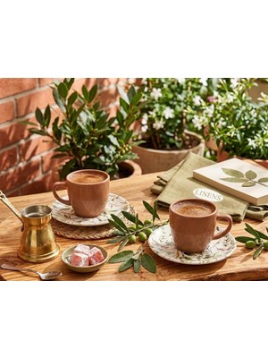 Linens Shara Seramik 2'li 110 ml Kahve Fincan Seti Kiremit