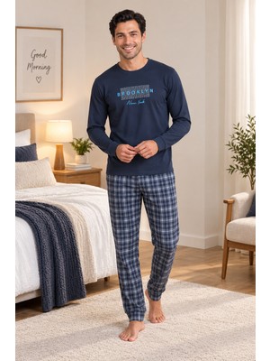 Wordex Falkom 5804 Interlok Kışlık Kalın Kumaşlı Ekose Pijamalı Erkek Ev Pijama Takımı