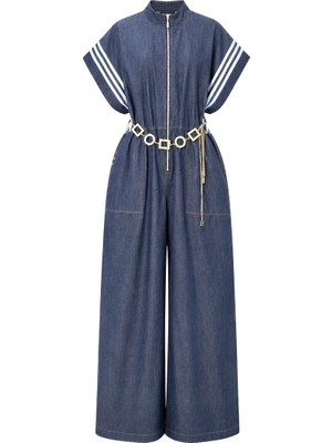 HANIQA Şerit Detaylı Fermuarlı Denim Tulum