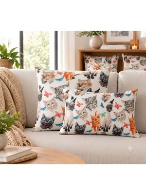 Kilia Home Duck Kumaş Kedi Desenli Iç Dolgulu Kırlent – Dekoratif Yastı, Iç Dolgulu, Duck Kumaş Dekoratif Yastık Kılıfı ve Iç Dolgu