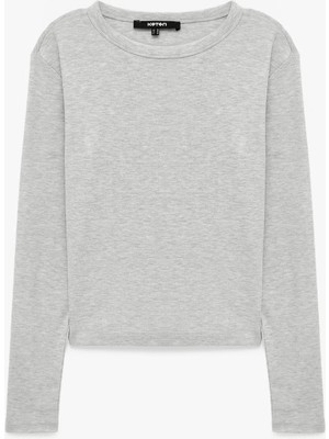 Koton Slim Fit Kaşkorse Pamuk Karışımlı Bisiklet Yaka Uzun Kollu Basic Tişört
