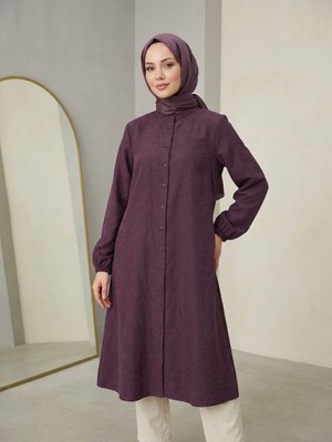 Foremia Hakim Yaka Kraşlı Kupra Tunik-Bordo -