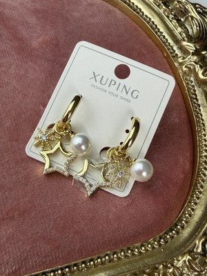Xuping Jewelry Xuping Gold Kaplama Zirkon Taşlı Inci Görünümlü Yıldız Küpe