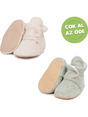 Ella Bonna Kaydırmaz Taban Bebek ve Çocuk Panduf, Organik Pamuk Ev ve Kreş Patiği - 2'li Paket