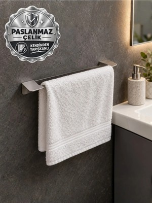 Bert Yapışkanlı Alüminyum Renk Paslanmaz Metal Uzun Havluluk Banyo Havlu Askısı Delmeden Montaj