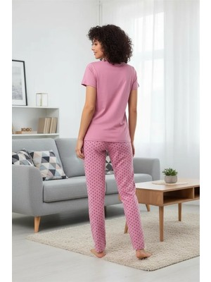 MiraLive Özel Tasarım Kısa Kol Kadın Penye Pijama Takımı Somon