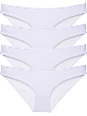 Pileli Store 4 Adet Süper Eko Set Likralı Kadın Slip Külot Beyaz