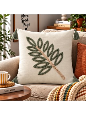 Fuens Punch Nakışlı Kırlent Kılıfı Yüksek Kalite Keten Kumaş - 43*43 cm PUNCH049