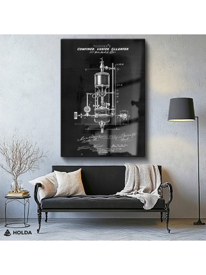 Holda Props Cam Tablo Teknik Çizim Patent Teknik Temalı Tablo Duvar Dekorasyonu