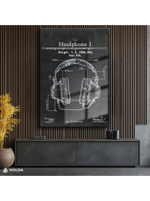 Holda Props Cam Tablo Kulaklık Teknik Çizim Tasarım Tablo Duvar Dekorasyonu