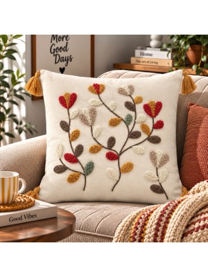 Fuens Punch Nakışlı Kırlent Kılıfı Yüksek Kalite Keten Kumaş - 43*43 cm PUNCH050