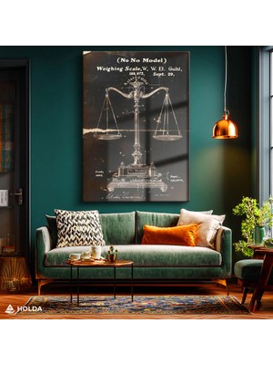 Holda Props Cam Tablo Terazi Patent Çizimi Teknik Çizim Tablo Duvar Dekorasyonu