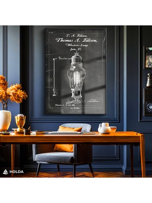 Holda Props Cam Tablo Thomas Edison Ampul Patent Çizimi Tablosu Duvar Dekorasyonu
