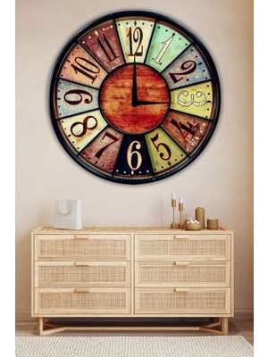 Moontime Alaçatı Ahşap Dekoratif Duvar Saati Sessiz Akar – Büyük Boy – Salon Için Modern 50 x 50