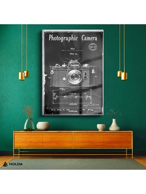 Holda Props Cam Tablo Fotoğraf Makinesi Patent Tasarım Temalı Tablo Duvar Dekorasyonu