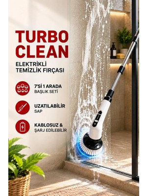 Teknodayım Turbo Clean Elektrikli Temizlik Fırçası 7 Başlıklı Şarjlı Döner Fırça