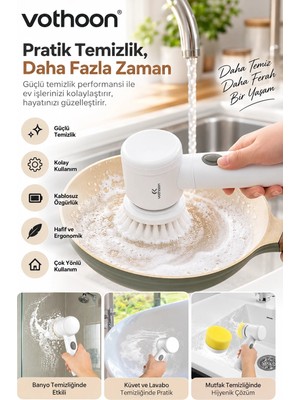 Teknodayım Şarjlı Elektrikli Temizlik Fırçası Mutfak Banyo Lavabo Küvet Için Çok Amaçlı Döner Fırça