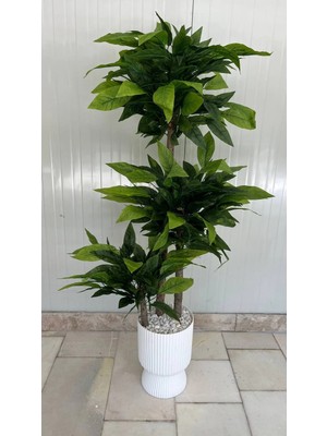 Erhan Flowers Yapay 3 Katlı Yeşil Yapraklı Dekoratif Ceviz Ağacı Lotus Saksılı ( 150 cm )