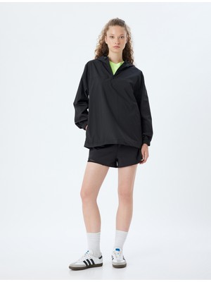 Koton Spor Ceket Oversize Kapüşonlu Yarım Fermuarlı