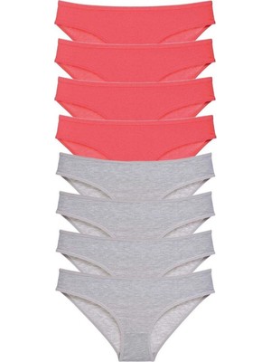 Pileli Store 8 Adet Süper Eko Set Likralı Kadın Slip Külot Fuşya Gri
