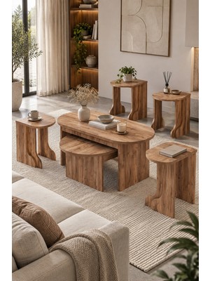 Sulorahome Orta Sehpa ve Zigon Sehpa 5'li Set Kahverengi