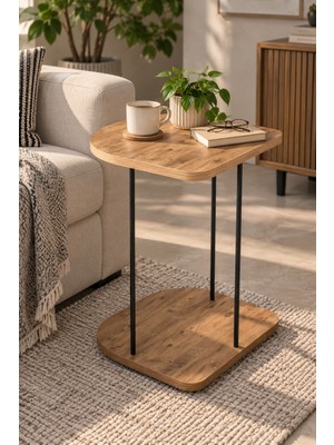 Sulorahome Tekerlekli Oval Servis Sehpası Çam Desenli Kahverengi