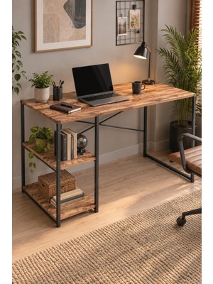 Sulorahome Raflı Çalışma Masası Kahverengi 120 cm