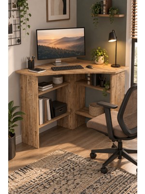 Sulorahome Köşe Çalışma Masası Kahverengi Atlantik Çam Desenli