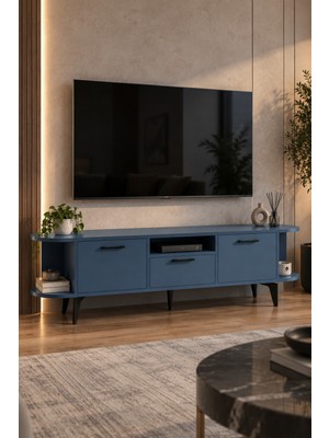 Sulorahome Mavi Tv Sehpası 160X35 cm Suntalam Modern Tasarım