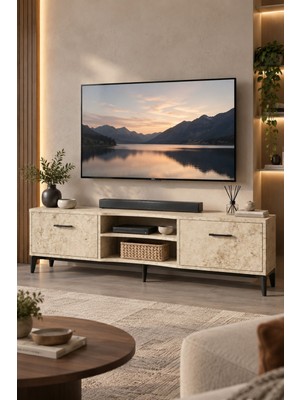 Sulorahome Ekru Traverten Desenli Suntalam Tv Sehpası 160X35 cm