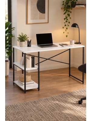 Sulorahome Beyaz Raflı Çalışma Masası 120 cm