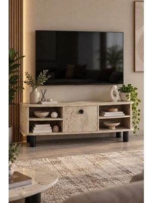 Sulorahome Ekru Traverten Desenli Suntalam Tv Sehpası 136 cm