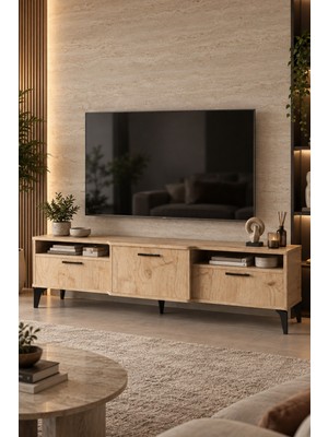 Sulorahome Bej Traverten Desenli Suntalam Tv Sehpası 160X40 cm