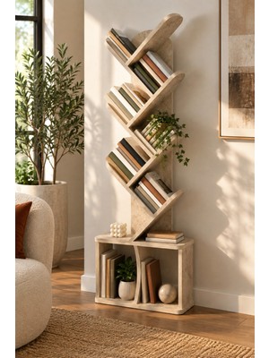 Sulorahome Yaprak Tasarımlı Eğimli Kitaplık Ekru