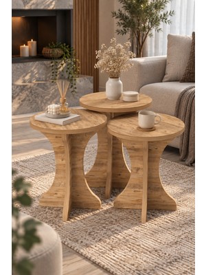 Sulorahome Mantar Zigon Sehpa Takımı Çam Kahverengi