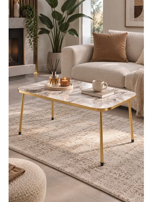 Sulorahome Beyaz Orta Sehpa Gold Ayaklı