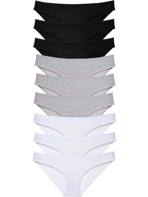 Pileli Store 9 Adet Süper Eko Set Likralı Kadın Slip Külot Siyah Gri Beyaz