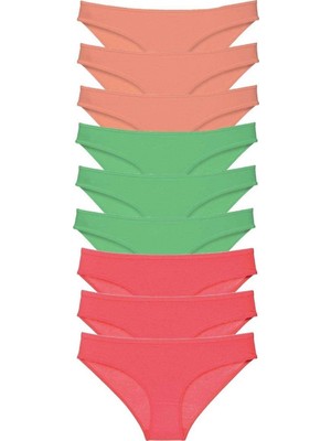 Pileli Store 9 Adet Süper Eko Set Likralı Kadın Slip Külot Pudra Yeşil Fuşya