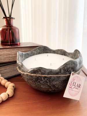 Elar Home El Yapımı Papier Mâché Mumluk Kase – Okyanus Kokulu Toz Mum