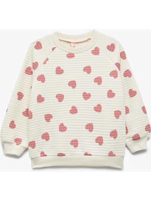 Koton Pamuklu Bisiklet Yaka Uzun Kollu Kalp Baskılı Sweatshirt