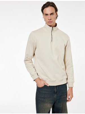 Koton Şardonlu Regular Fit Uzun Kollu Fermuarlı Yaka Sweatshirt