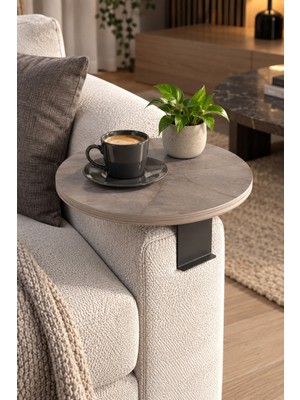 Sulorahome Ayarlanabilir Koltuk Yanı Tepsi Sehpa Gri Mermer Desenli