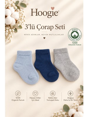 Hoogie %100 Pamuklu 3’lü Bebek Mavi Çorap Seti