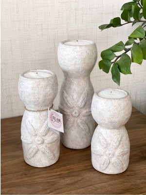 Elar Home El Yapımı Papier Mâché Mumluk Seti – 3’lü Beyaz & Bej Boho Dekor