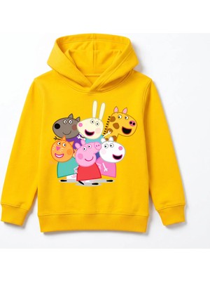 Urban Trend Store Peppa Pig Baskılı Çocuk Premium Kışlık Hoodie Yumuşak Şardonlu Iç Yüzey