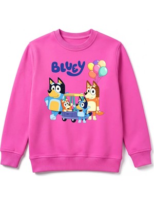 Urban Trend Store Bluey Baskılı Çocuk Premium Kışlık Sweatshirt Yumuşak Şardonlu Iç Yüzey