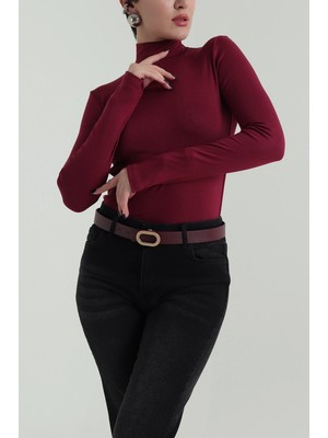 Clodi Bordo Oval Toka Detaylı Kadın Kemer