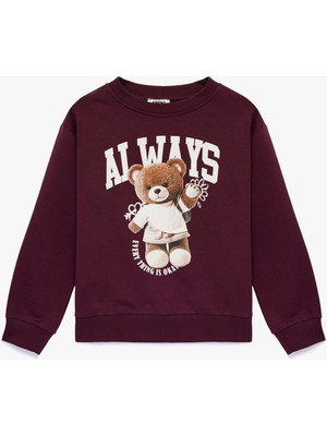 Koton Ayıcık Baskılı Pamuklu Uzun Kollu Bisiklet Yaka Sweatshirt