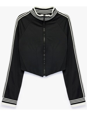 Koton Grogren Detaylı Slim Fit Dik Yaka Uzun Kollu Fermuarlı Sweatshirt